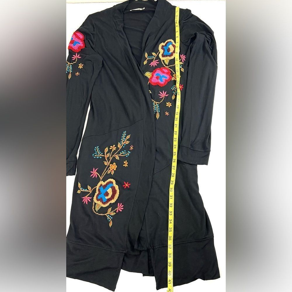 Caite Black Floral Embroidered Long Cardigan/Duster - Picture 7 of 10
